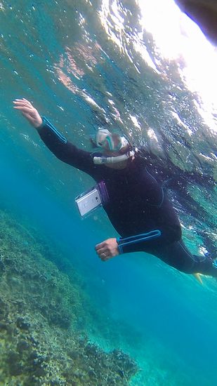 奥さんも海を楽しんでいます