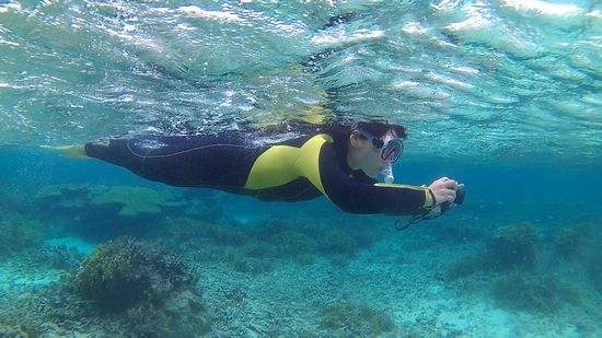 すぐに水中撮影のお母さん