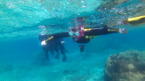 お母さんも海を楽しんでいます。