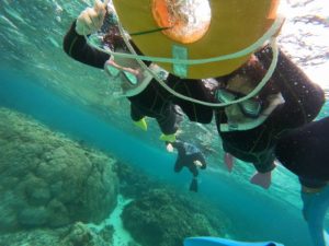 初めてのシュノーケリングは77歳のお母さん♪