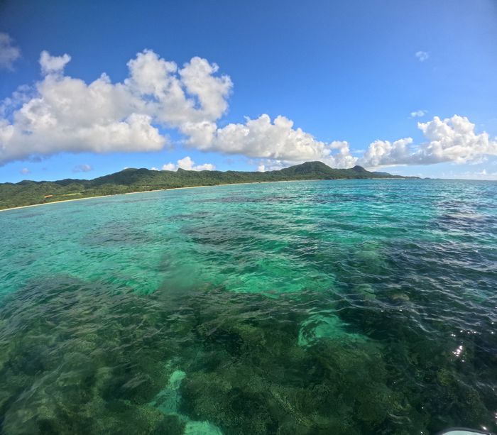 天気は晴れ、穏やかな海
