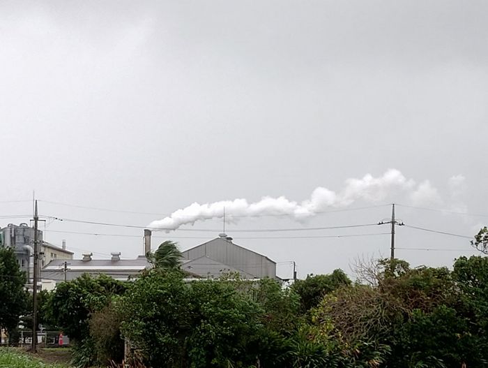 製糖工場の煙が真横に。。。