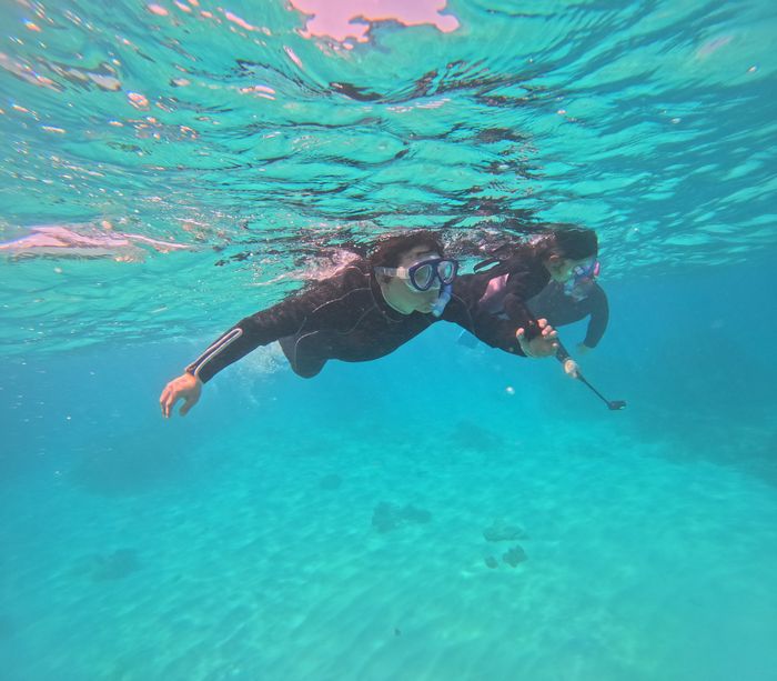 お父さんと泳いで