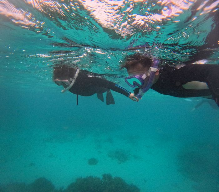 お母さんと泳ぐ♪