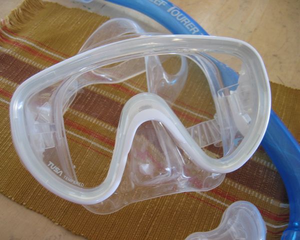 シュノーケルは口にくわえる筒状の器材のことです。